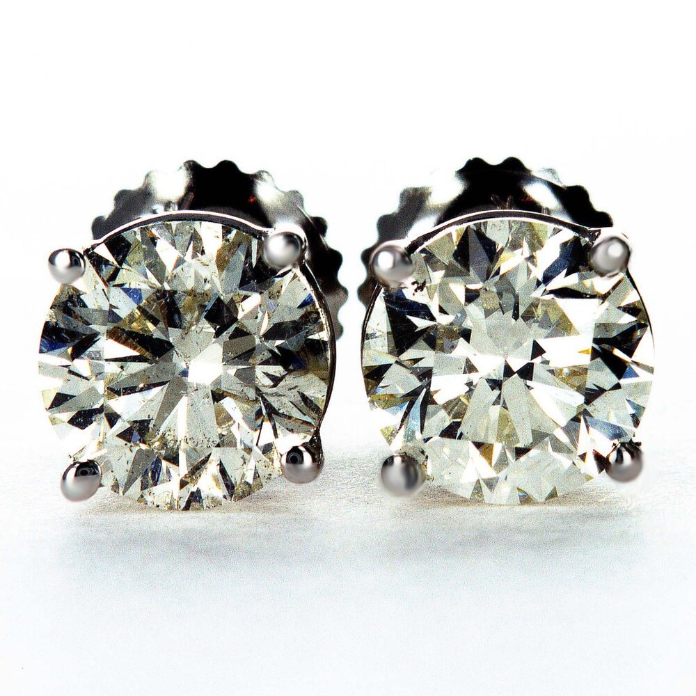 Real Diamond Solitaire Stud Earrings 2 Carat Round G/SI1 14K White Gold